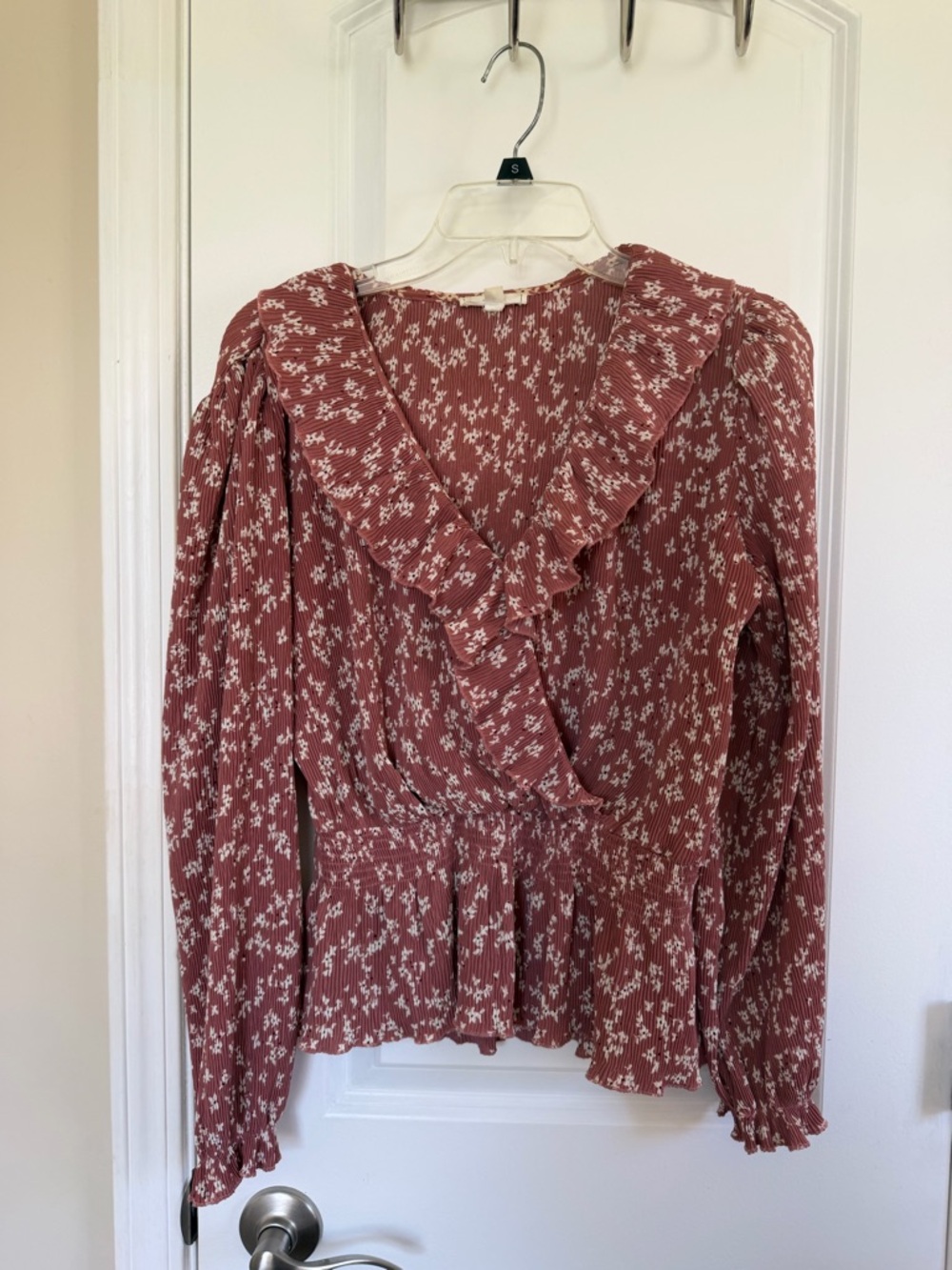 mine Dusty Rose Floral Ruffle Wrap Blouse